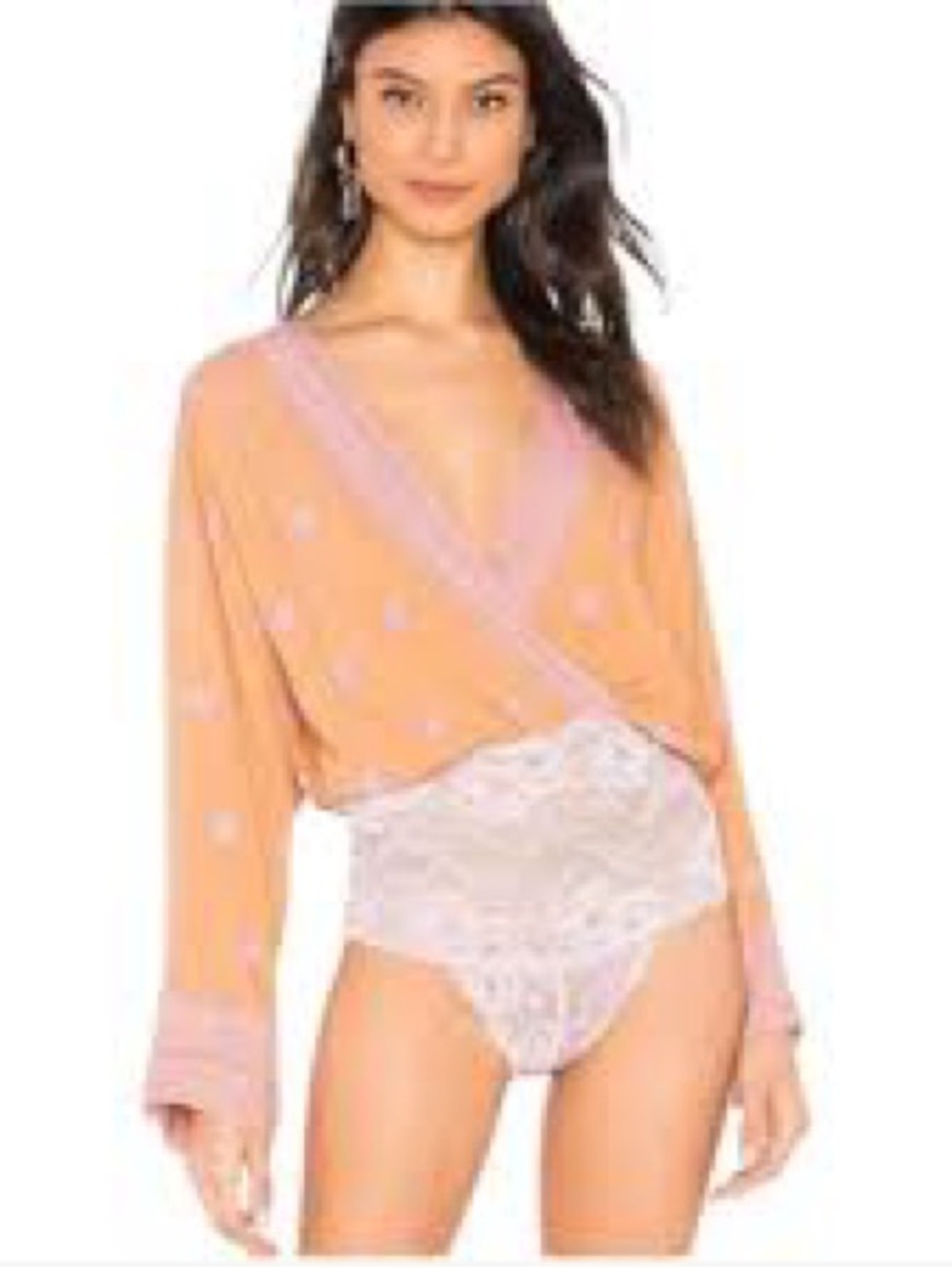 Free People Peach Wrap Bodysuit with Light Pink Accents - Picture 2 of 10